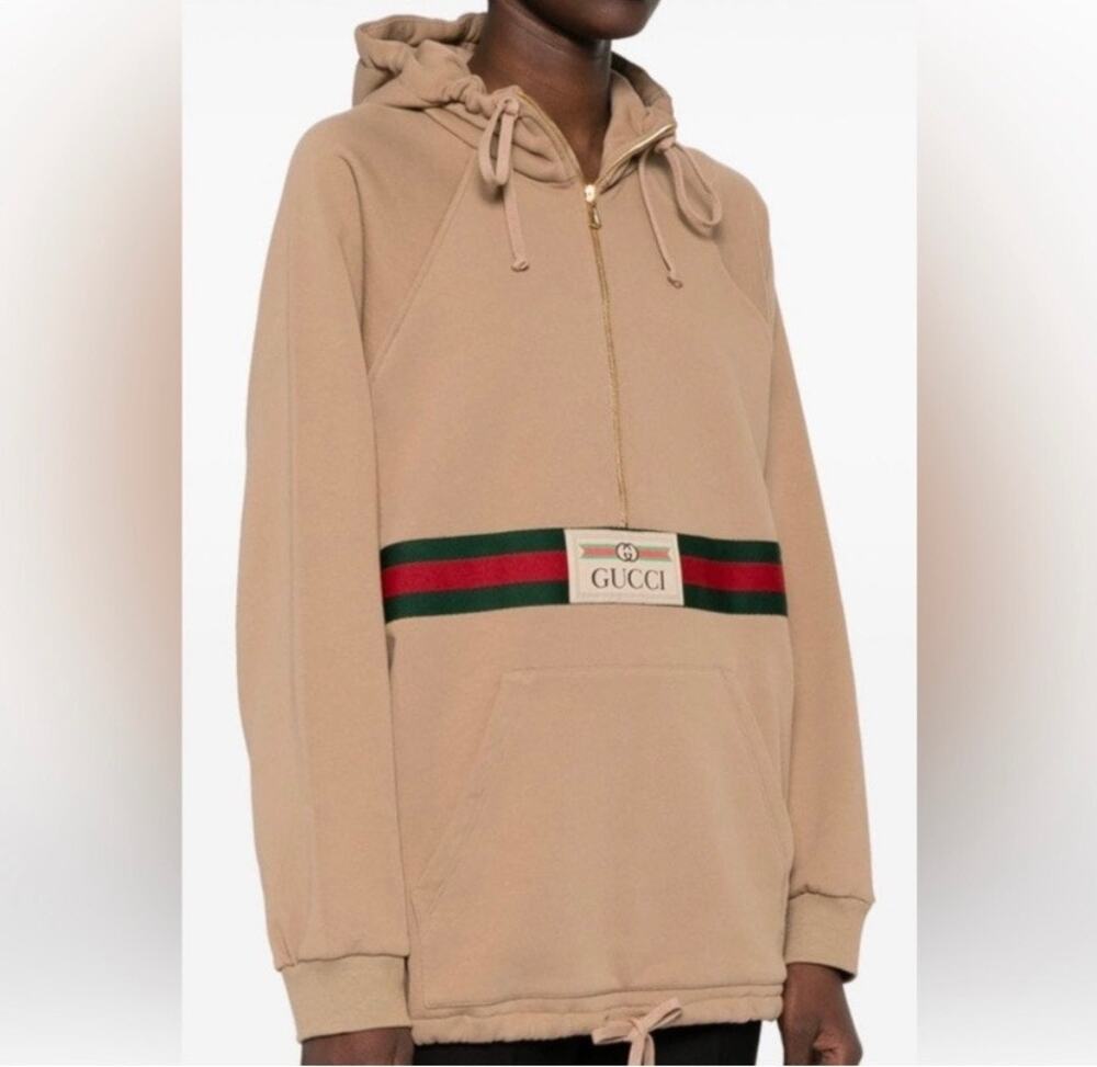 Men's Gucci web striped half zip cotton hoodie size XXL made in Italy NWT